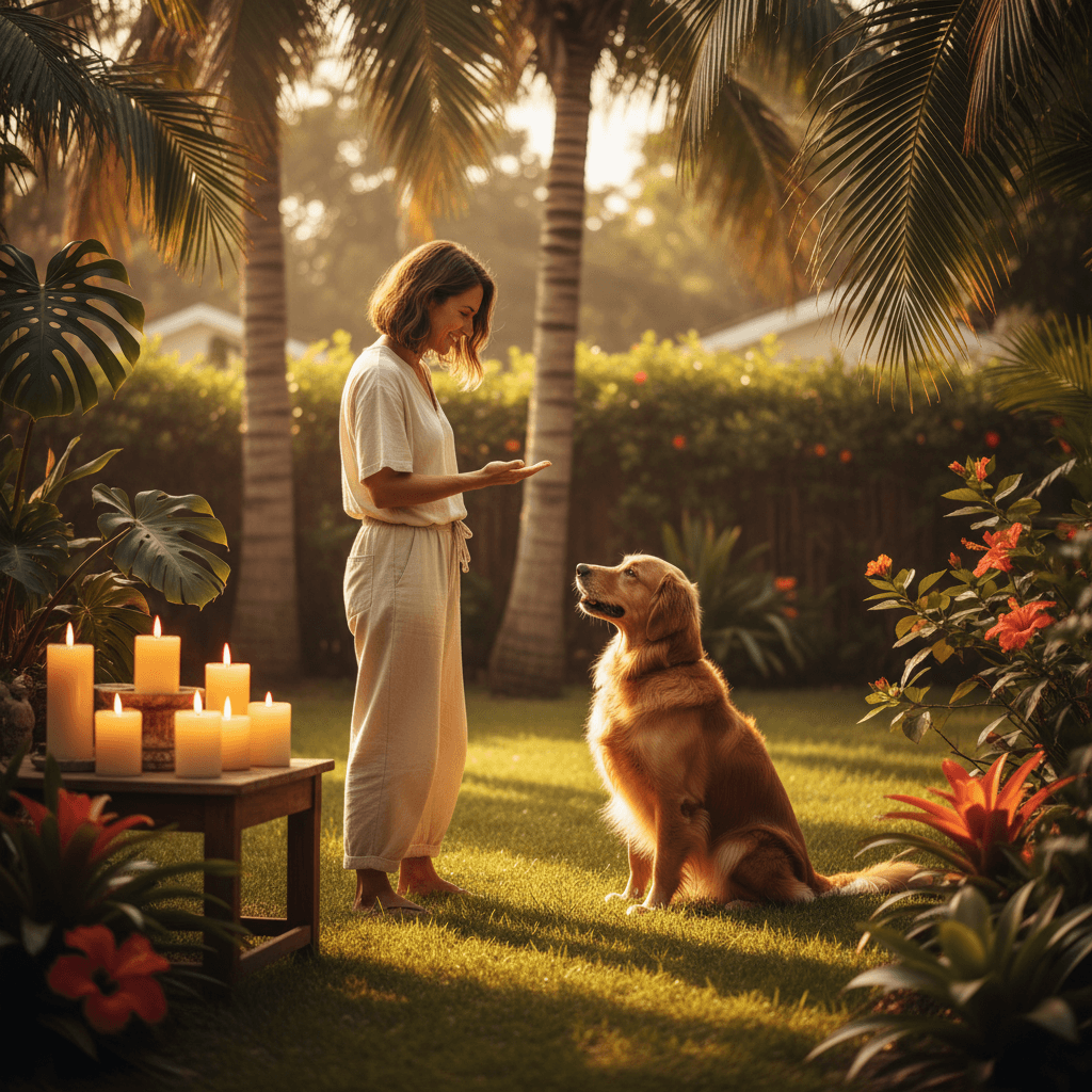 Dog trainer working with golden retriever