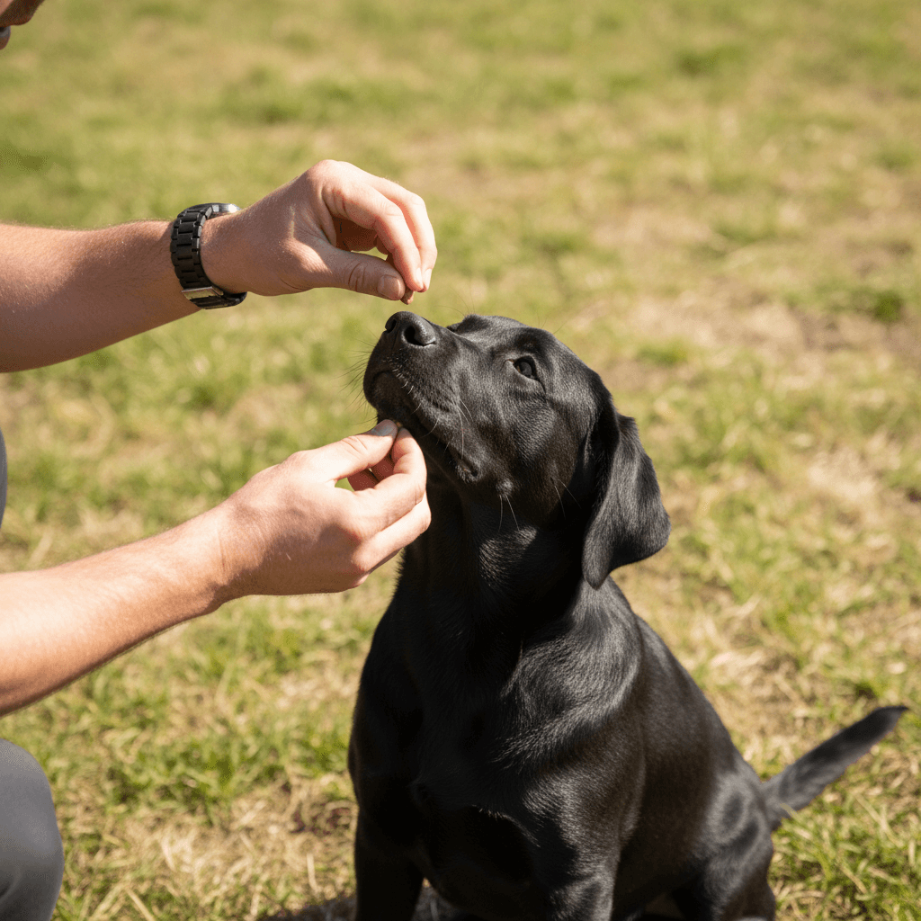 Puppy responding to owner's training commands